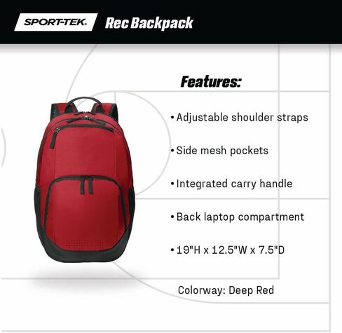 SPORT-TEK Unisex Rec Backpack | Laptop Bag for Women & Men, Gym Backpack with Padded Back & Ventilated Shoe Compartment in Kuwait