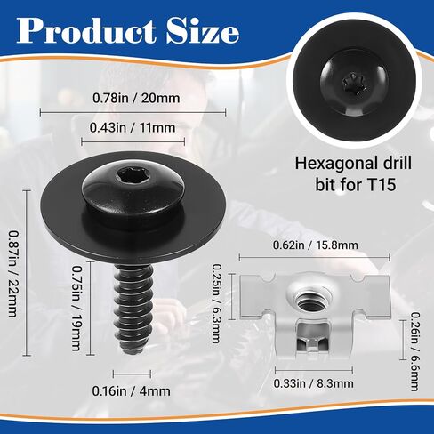 50 Sets M4.2-1.41 (#8) Bumper Cover Fender Liner Screw Nut Fender Liner Splash Shield Bolt Screw Bumper Fastener Clips 11609952 11548270 Compatible with Common Popular Automotive Models in Saudi Arabia