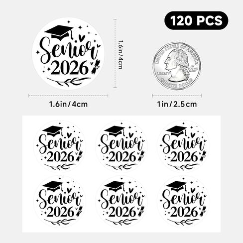 120 x Class of 2026 Graduation Stickers – Black & White Senior Labels – Graduation Party Favor Stickers for Invitations, Envelopes & Gift Bags (1.6 Inch Round) in Saudi Arabia