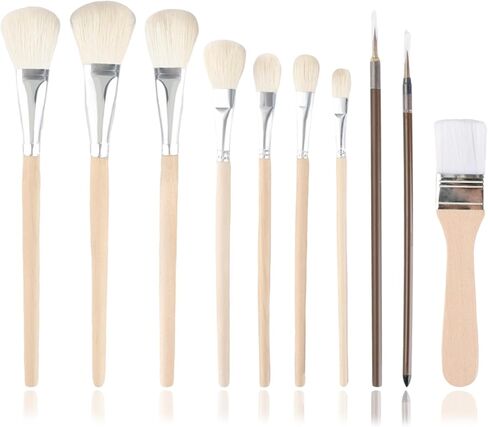 10-PCS Ceramic Paint Brush Set, Versatile Blending Brush Paint Brushes,Goat Hair Mop Brush & Glaze Brushes for Acrylic Painting - Ideal for Pottery Artists, DIY Crafters, Face Body Art in Saudi Arabia