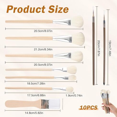 10-PCS Ceramic Paint Brush Set, Versatile Blending Brush Paint Brushes,Goat Hair Mop Brush & Glaze Brushes for Acrylic Painting - Ideal for Pottery Artists, DIY Crafters, Face Body Art in Saudi Arabia