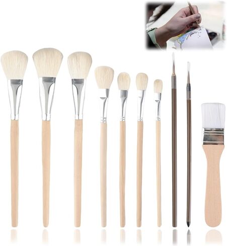 10-PCS Ceramic Paint Brush Set, Versatile Blending Brush Paint Brushes,Goat Hair Mop Brush & Glaze Brushes for Acrylic Painting - Ideal for Pottery Artists, DIY Crafters, Face Body Art in Saudi Arabia