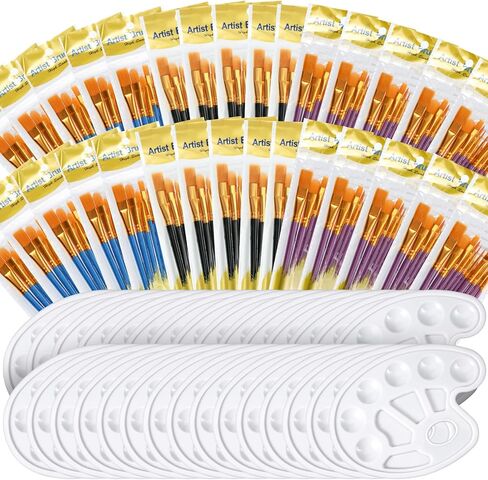 330 Pcs Painting Brushes Palettes Set, Including 300 Paint Brushes and 30 Pcs Palettes Nylon Brush Head Suitable for Oil Watercolor Art Painting in Saudi Arabia