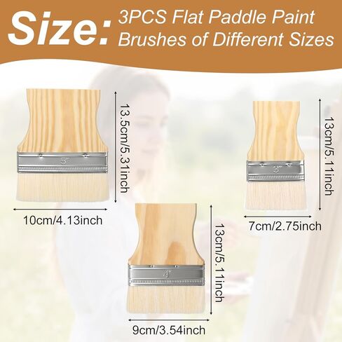 3 Pcs Flat Paddle Paint Brush Set Wide Paint Brush 3/4/5 Inch Large Paint Brush with Poplar Handle Art Paint Brush Wool Paint Brushes for Oil and Acrylic Paints in Kuwait