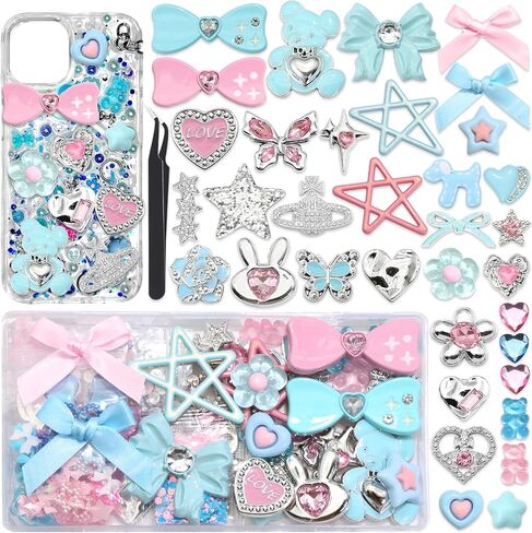 BELICEY Junk Case Charms Y2K Bow Big Charm for Junk Cases 3D Pink Star Butterfly Charms for Phone Case Blue Heart Flower Bear for Customizing Cute DIY Craft in Kuwait