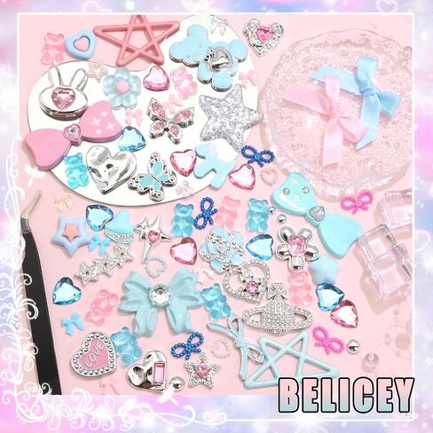 BELICEY Junk Case Charms Y2K Bow Big Charm for Junk Cases 3D Pink Star Butterfly Charms for Phone Case Blue Heart Flower Bear for Customizing Cute DIY Craft in Kuwait