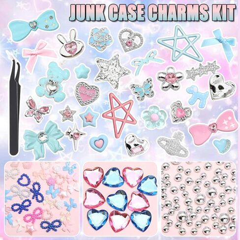 BELICEY Junk Case Charms Y2K Bow Big Charm for Junk Cases 3D Pink Star Butterfly Charms for Phone Case Blue Heart Flower Bear for Customizing Cute DIY Craft in Kuwait
