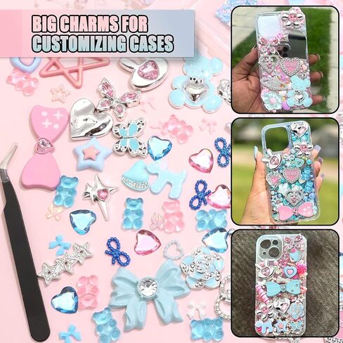 BELICEY Junk Case Charms Y2K Bow Big Charm for Junk Cases 3D Pink Star Butterfly Charms for Phone Case Blue Heart Flower Bear for Customizing Cute DIY Craft in Kuwait