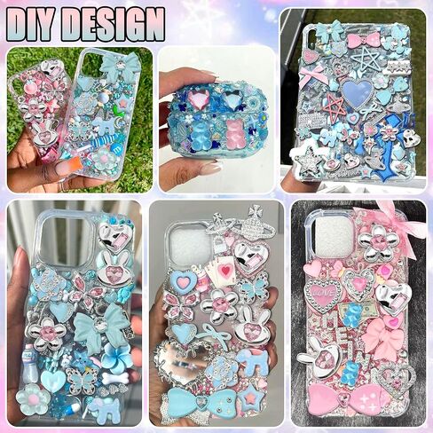 BELICEY Junk Case Charms Y2K Bow Big Charm for Junk Cases 3D Pink Star Butterfly Charms for Phone Case Blue Heart Flower Bear for Customizing Cute DIY Craft in Kuwait