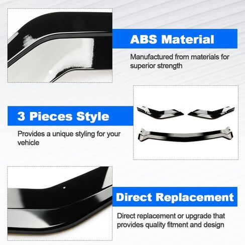 3PCS Front Bumper Lip Spoiler for 2018 2019 2020 2021 2022 2023 Ford Mustang, Gloss Black Style, ABS Material in Saudi Arabia