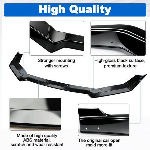 3PCS Front Bumper Lip Spoiler for 2018 2019 2020 2021 2022 2023 Ford Mustang, Gloss Black Style, ABS Material in Saudi Arabia