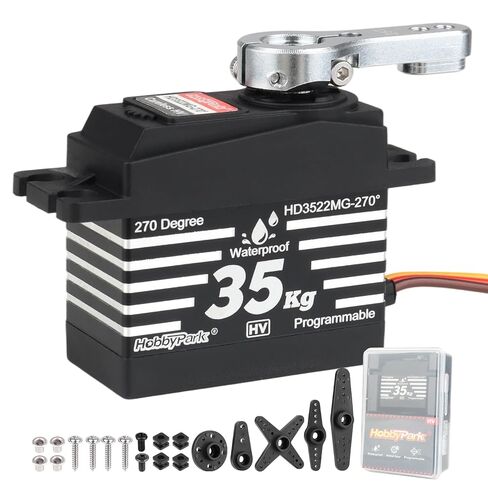 HobbyPark 35kg Waterproof 270 Degrees High Torque Coreless Motor Servo with Stainless Steel Metal Gears Digital for RC Cars, Trucks, Crawler Robot Projects, Arduino, High Voltage, Programmable in Kuwait