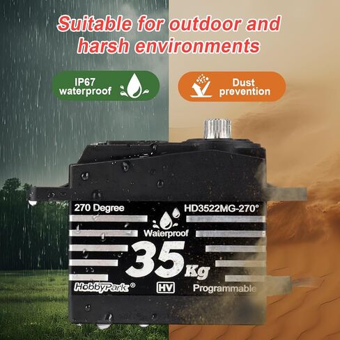 HobbyPark 35kg Waterproof 270 Degrees High Torque Coreless Motor Servo with Stainless Steel Metal Gears Digital for RC Cars, Trucks, Crawler Robot Projects, Arduino, High Voltage, Programmable in Kuwait