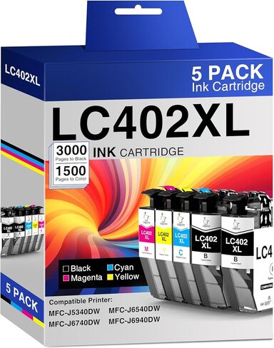 خراطيش حبر LC402XL بديلة لخراطيش حبر Brother LC402 XL لطابعات Brother MFC-J5340DW MFC-J6540DW MFC-J6940DW، 5 عبوات عالية الإنتاجية (2 أسود، 1 سماوي، 1 أرجواني، 1 أصفر) in Kuwait