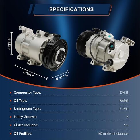 CO-20765C Air Conditioning A/C Compressor Compatible with 2012-2017 Hyundai Accent 1.6L; Compatible with 2012-2017 Kia Rio 1.6L Replacement # 977011R100 977011R100DR in Saudi Arabia