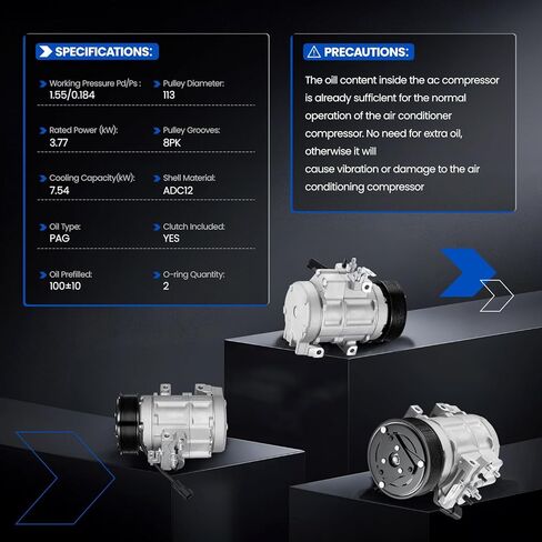 98322 ضاغط مكيف هواء مع قابض متوافق مع Ford F-250 F-350 Super Duty 2011-2016، لـ F-450 F-550 Super Duty 2011-2025، لـ F-650 2016-2018 6.7L V8 in Kuwait