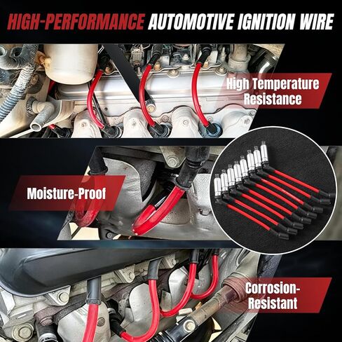 8Pcs 10mm Upgraded High Performance Spark Plug Wire Set, Fits 4.8L 5.3L 6.0L 6.2L V8 Engines, Replacement for 48322, 48322R in Saudi Arabia