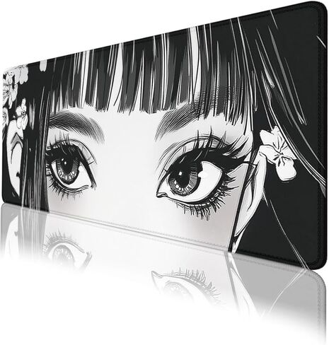 Anime Girl Eyes Gaming Mouse Pad Black White Manga Art Extended Mousepad Waterproof Stitched Edges Rubber Base Non-Slip Deskmap Computer Keyboard Mat Office Computer Keyboard Laptop 31.5x11.8 Inch in Saudi Arabia