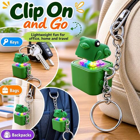 3PCS Frog Keychain,Frog Croaking Fidget Toy, Frog Croaking Keychain with Sound and LED Lights,Portable Keychain Toy for Adults, Fun Adults Keyboard Clicker for Stress Relief in Kuwait