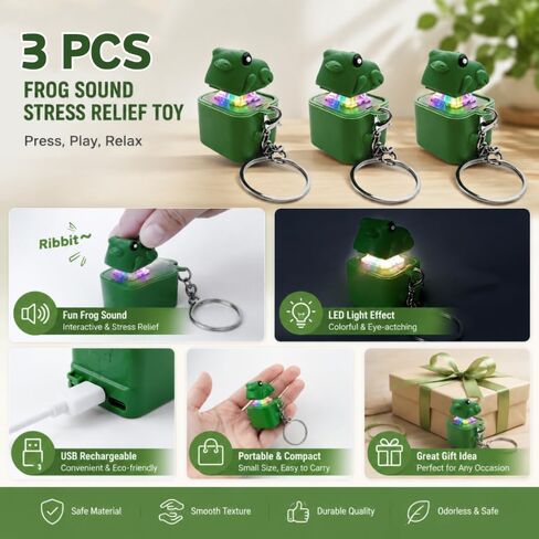 3PCS Frog Keychain,Frog Croaking Fidget Toy, Frog Croaking Keychain with Sound and LED Lights,Portable Keychain Toy for Adults, Fun Adults Keyboard Clicker for Stress Relief in Kuwait