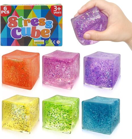 Stress Cube Fidget Toys Squishies 6 Pack, Slow Rising Sensory Fidget Cube Squishy Stress Balls, Squeeze Toys, Filled with Thick Substance, Ice Cube Stress Balls for Adults Kids in Saudi Arabia