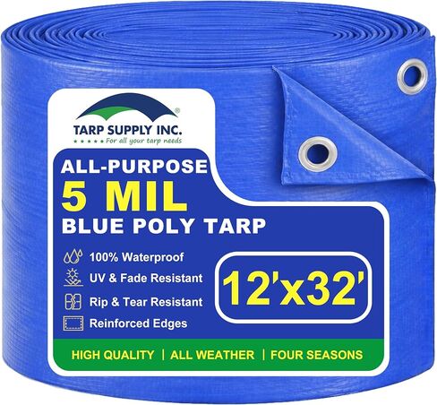 TARP SUPPLY INC. 10x20 ft Blue Tarp, 5 Mil Light Duty Waterproof Poly Tarp with Metal Grommets, UV Resistant Outdoor Tarpaulin for Camping, Car, Roof, Boat & Patio in Saudi Arabia