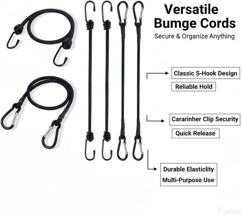 4Pcs 18 Inch Bungee Cords with Hooks & Carabiners - (2 Hooks + 2 Carabiner Clips) - Bungee Cords Heavy Duty Outdoor for Bundling Items, Fixing Tarps and Tents (4pcs 18Inch) in Saudi Arabia