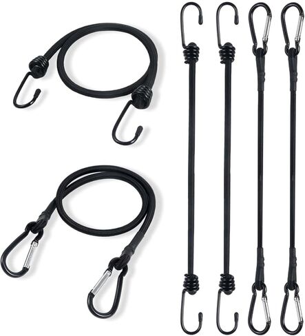 4Pcs 18 Inch Bungee Cords with Hooks & Carabiners - (2 Hooks + 2 Carabiner Clips) - Bungee Cords Heavy Duty Outdoor for Bundling Items, Fixing Tarps and Tents (4pcs 18Inch) in Saudi Arabia