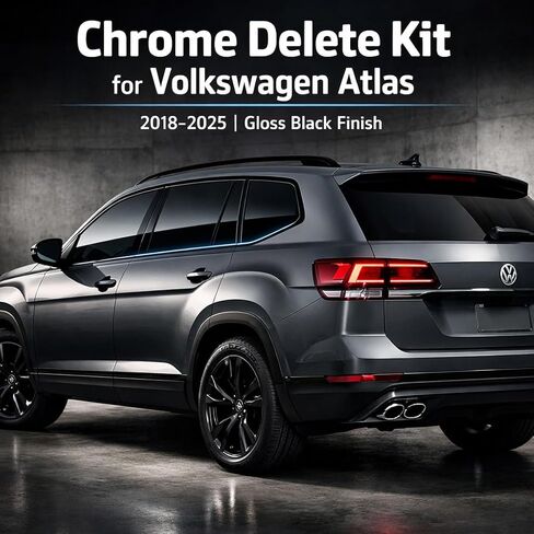 Fit for 2018-2025 Volkswagen Atlas Side Window Chrome Delete Trim Overlay Kit with Gloss Black Blackout Film in Saudi Arabia