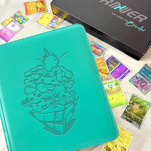 douper Ravaver Toploader Binder، حامل تحميل علوي كبير الحجم 9 جيوب 252 مع فتحة ملصق قابلة للتخصيص وأكمام تحميل جانبية لبطاقات التداول في محمل علوي 3 × 4 بوصة (أخضر) in Kuwait