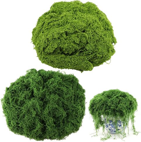 7 oz Fake Moss for Crafts, Realistic Pot Filler for Artificial & Potted Plants, Reusable Greenery Filler for Fairy Garden Decor, Includes Dark & Light Green in Saudi Arabia