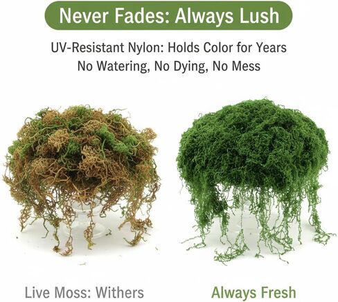 7 oz Fake Moss for Crafts, Realistic Pot Filler for Artificial & Potted Plants, Reusable Greenery Filler for Fairy Garden Decor, Includes Dark & Light Green in Saudi Arabia