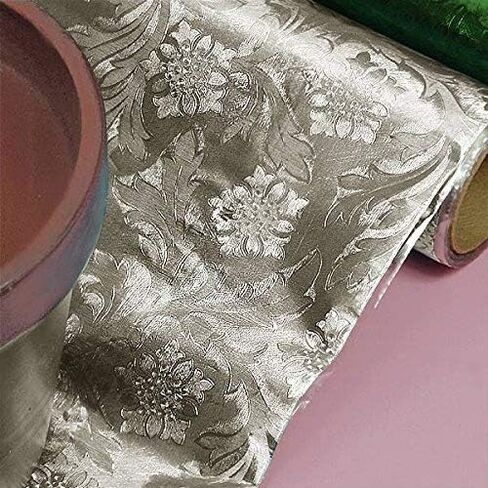 Premium Floral Foil Wrapping Paper - 20 Inches By 10 Yards (Silver) in Saudi Arabia