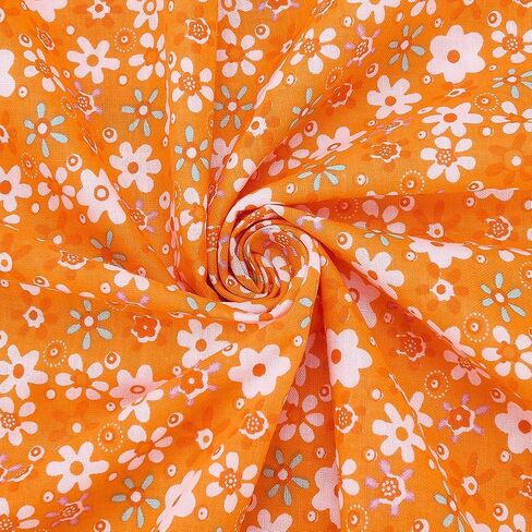 PH PandaHall Orange Floral Printed Fabric by The Yard Flower Cotton Fabric 62.9 Inch Wide Orange Wildflower Fabrics Vintage Flower Cloth for Sewing DIY Crafts Garment Quilting Home Decor in Kuwait