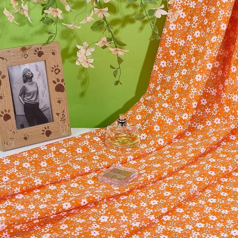 PH PandaHall Orange Floral Printed Fabric by The Yard Flower Cotton Fabric 62.9 Inch Wide Orange Wildflower Fabrics Vintage Flower Cloth for Sewing DIY Crafts Garment Quilting Home Decor in Kuwait