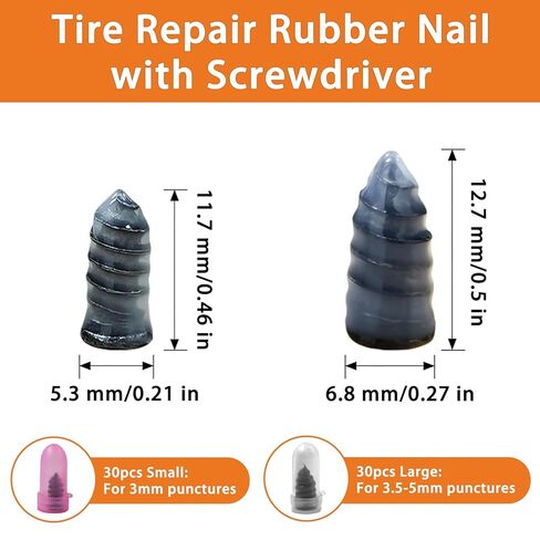 60PCS Tire Repair Rubber Nail Kit Tire Repair Screws Tire Repair Spiral Rubber Screws with Screwdriver & Pliers, Fast Self-Service Flat Tire Puncture Repair Tool for Car Truck Motorcycle Tractor in Saudi Arabia