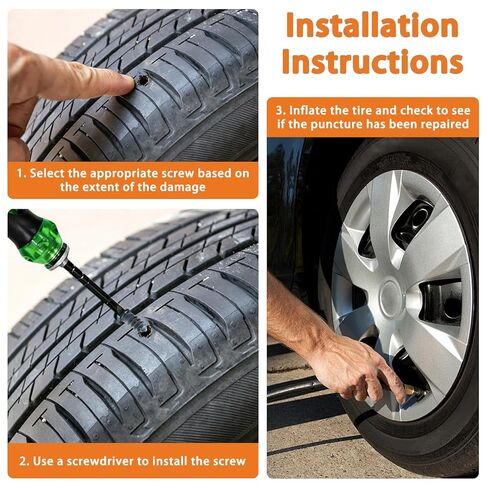 60PCS Tire Repair Rubber Nail Kit Tire Repair Screws Tire Repair Spiral Rubber Screws with Screwdriver & Pliers, Fast Self-Service Flat Tire Puncture Repair Tool for Car Truck Motorcycle Tractor in Saudi Arabia