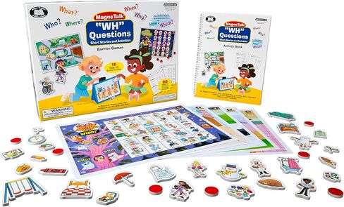 Super Duper Publications | MagneTalk WH Questions Short Stories and Activities Barrier Games | Ask and Answer Questions, Vocabulary, & Story Comprehension | Who, What, Where, When, Why, How, & Which in Kuwait