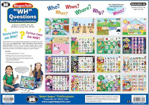 Super Duper Publications | MagneTalk WH Questions Short Stories and Activities Barrier Games | Ask and Answer Questions, Vocabulary, & Story Comprehension | Who, What, Where, When, Why, How, & Which in Kuwait