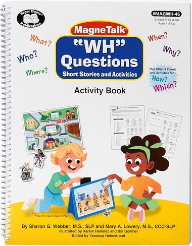 Super Duper Publications | MagneTalk WH Questions Short Stories and Activities Barrier Games | Ask and Answer Questions, Vocabulary, & Story Comprehension | Who, What, Where, When, Why, How, & Which in Kuwait