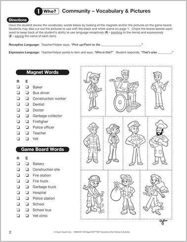 Super Duper Publications | MagneTalk WH Questions Short Stories and Activities Barrier Games | Ask and Answer Questions, Vocabulary, & Story Comprehension | Who, What, Where, When, Why, How, & Which in Kuwait