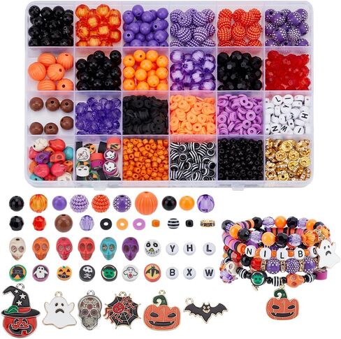 PH PandaHall Halloween Friendship Bracelet Kit, 1370+ Halloween Beads 24 Styles Orange Purple Acrylic Bead Skull Ghost Beads Charms Clay Heishi Bead for Jewelry Making Bracelet Necklace DIY Crafts in Kuwait