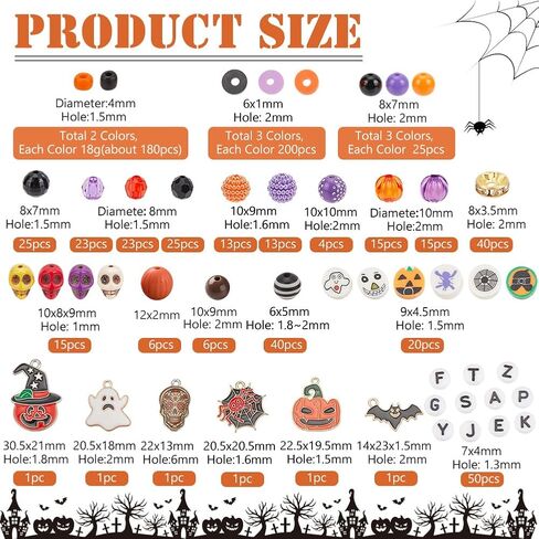 PH PandaHall Halloween Friendship Bracelet Kit, 1370+ Halloween Beads 24 Styles Orange Purple Acrylic Bead Skull Ghost Beads Charms Clay Heishi Bead for Jewelry Making Bracelet Necklace DIY Crafts in Kuwait