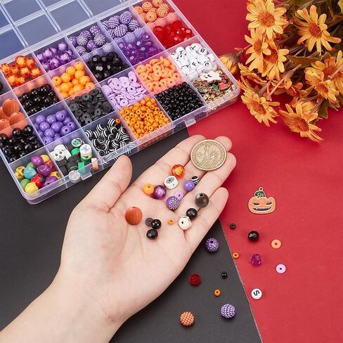 PH PandaHall Halloween Friendship Bracelet Kit, 1370+ Halloween Beads 24 Styles Orange Purple Acrylic Bead Skull Ghost Beads Charms Clay Heishi Bead for Jewelry Making Bracelet Necklace DIY Crafts in Kuwait