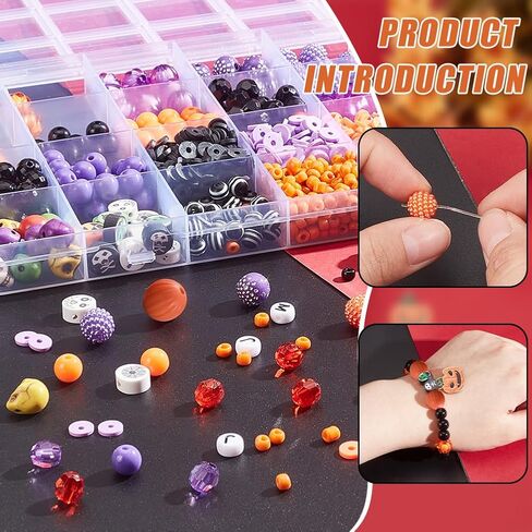 PH PandaHall Halloween Friendship Bracelet Kit, 1370+ Halloween Beads 24 Styles Orange Purple Acrylic Bead Skull Ghost Beads Charms Clay Heishi Bead for Jewelry Making Bracelet Necklace DIY Crafts in Kuwait