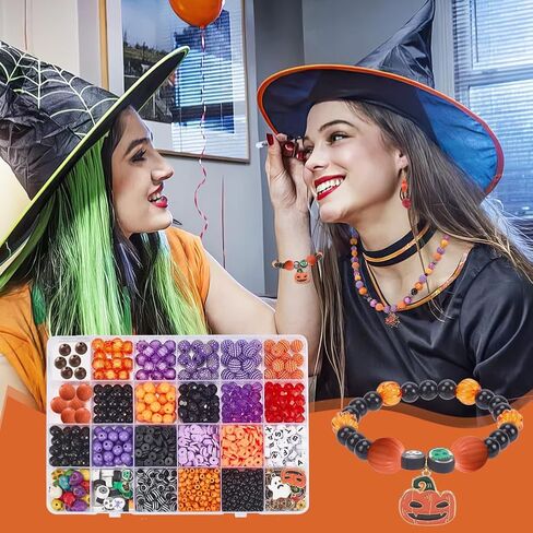 PH PandaHall Halloween Friendship Bracelet Kit, 1370+ Halloween Beads 24 Styles Orange Purple Acrylic Bead Skull Ghost Beads Charms Clay Heishi Bead for Jewelry Making Bracelet Necklace DIY Crafts in Kuwait