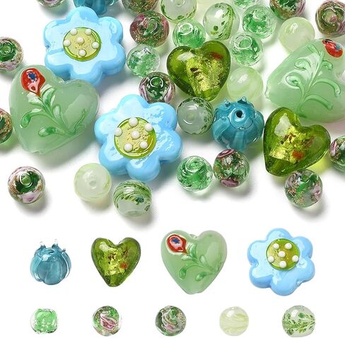 40Pcs Ladybug Lampwork Beads for Bracelets Making, Handmade Colorful Animal Ladybird Glass Spacer Beads for Jewelry Necklaces Earrings Keychain Making and Crafting in Saudi Arabia