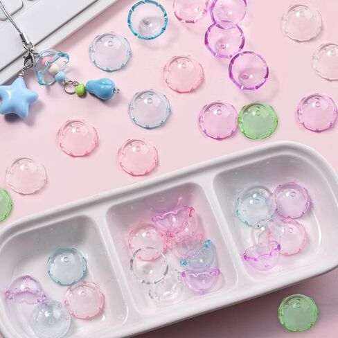 50Pcs Acrylic Clear Flower Bead Caps for Jewelry Making, Transparent Bell Charms, Semi-Round Floral Beads Bulk with Wavy Edge, Jellyfish Beads for Wind Chimes DIY Craft Key Chains-13 * 22mm in Saudi Arabia