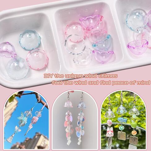 50Pcs Acrylic Clear Flower Bead Caps for Jewelry Making, Transparent Bell Charms, Semi-Round Floral Beads Bulk with Wavy Edge, Jellyfish Beads for Wind Chimes DIY Craft Key Chains-13 * 22mm in Saudi Arabia