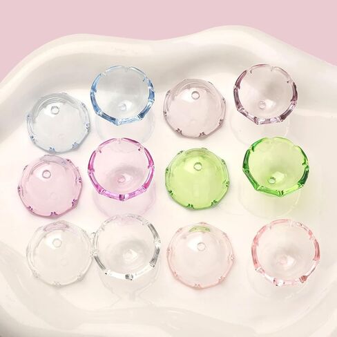 50Pcs Acrylic Clear Flower Bead Caps for Jewelry Making, Transparent Bell Charms, Semi-Round Floral Beads Bulk with Wavy Edge, Jellyfish Beads for Wind Chimes DIY Craft Key Chains-13 * 22mm in Saudi Arabia